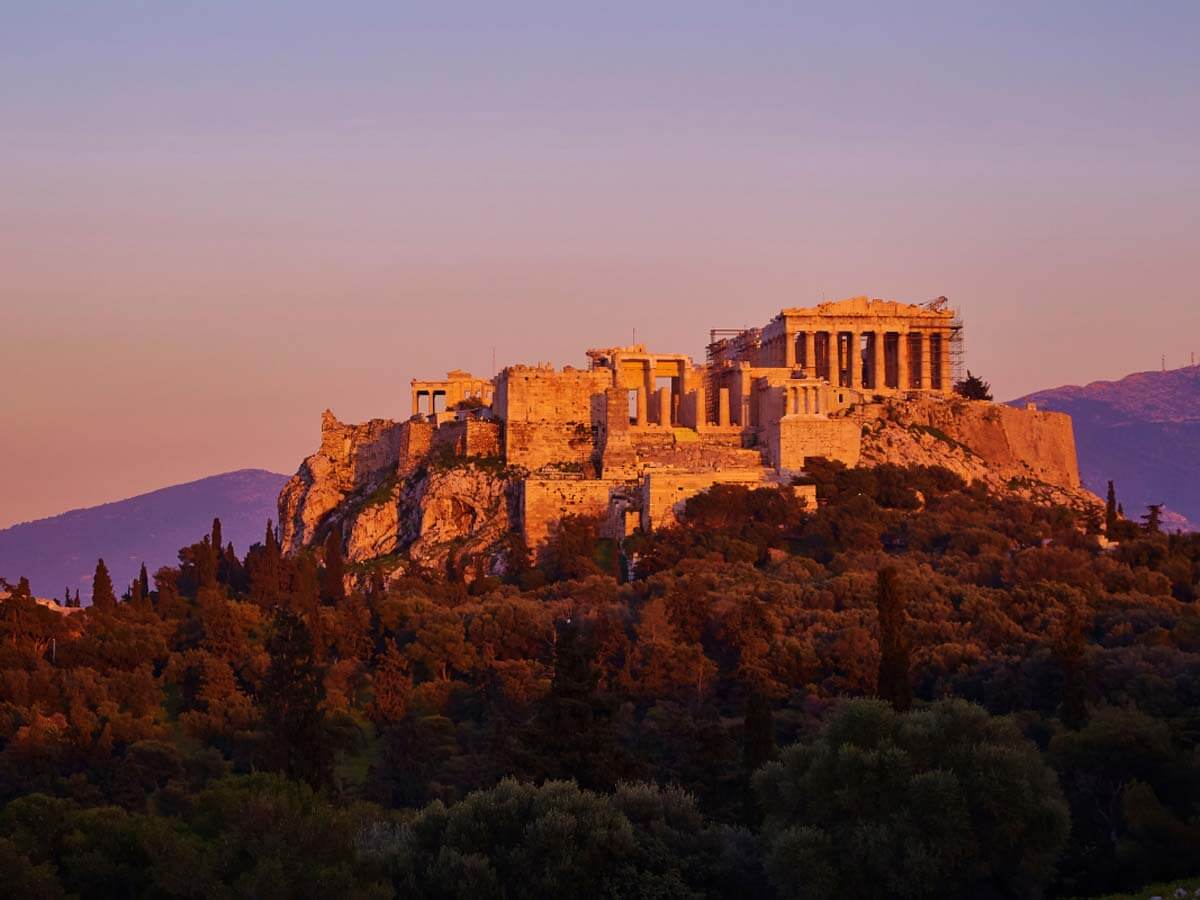 View of Acropolis Hill Acropolis during sunset