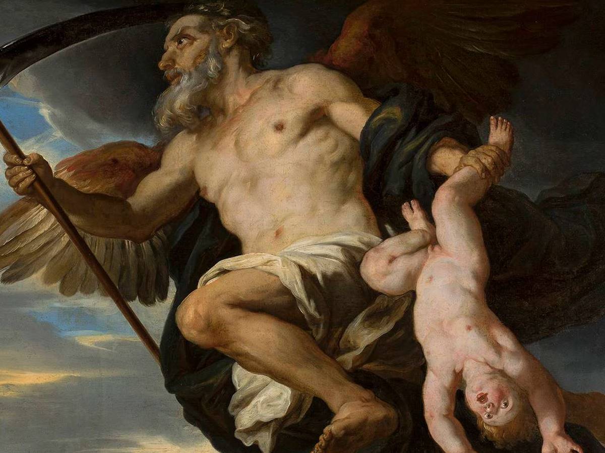 "Chronos and his child" by Giovanni Francesco Romanelli. Wikimedia Commons / Public Domain Chronos holding his child