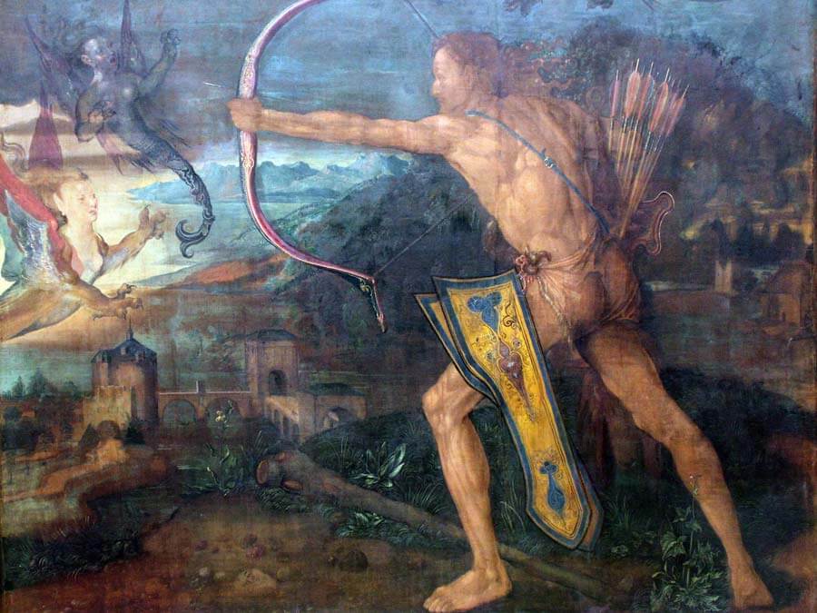 Heracles shooting down the Stymphalian birds