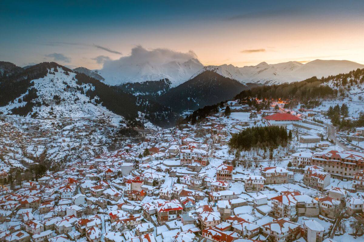 Winter in Greece Metsovo with snow