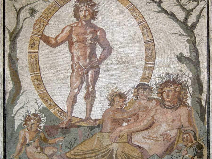 Aion, the Greek god of eternity, and Gaia, the mother-earth goddess, with her children