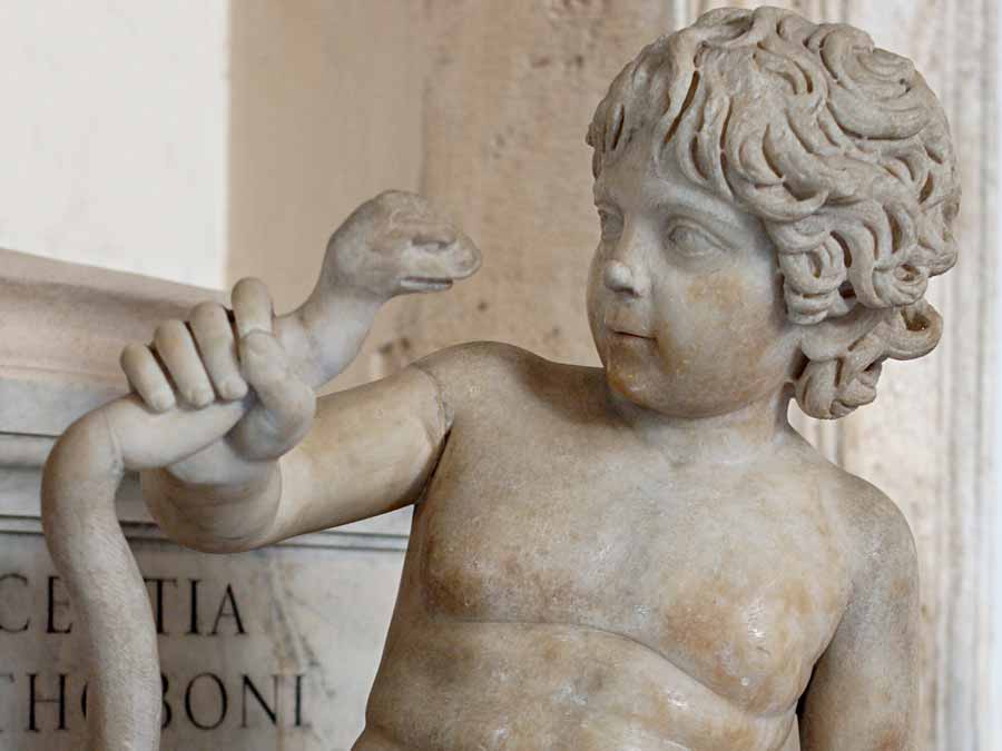 Baby Hercules strangling a snake sent to kill him in his cradle